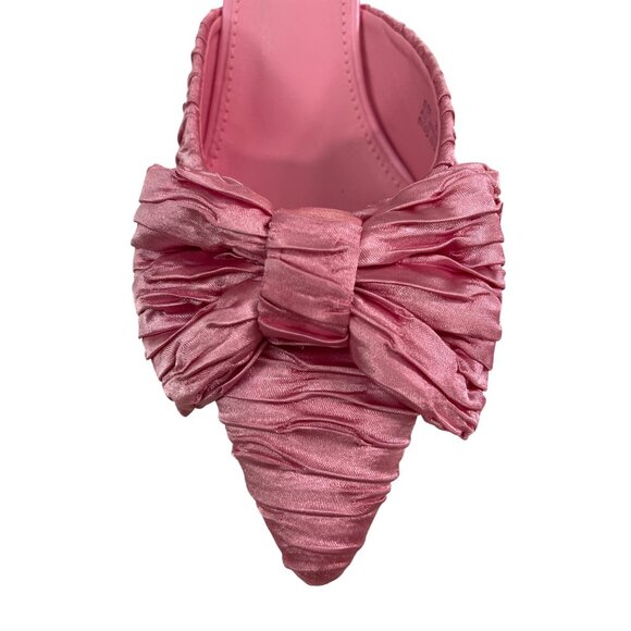 Bettanie Rose Pink Satin Textured Bow High Heel Mules Size 8 - Picture 3 of 7